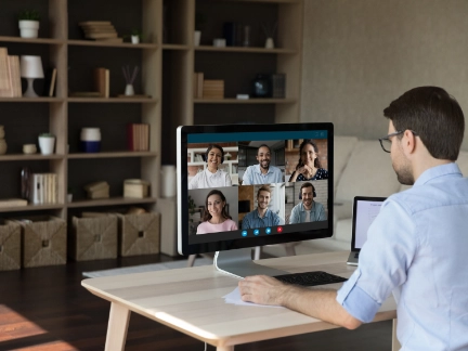 man participating in a video conference